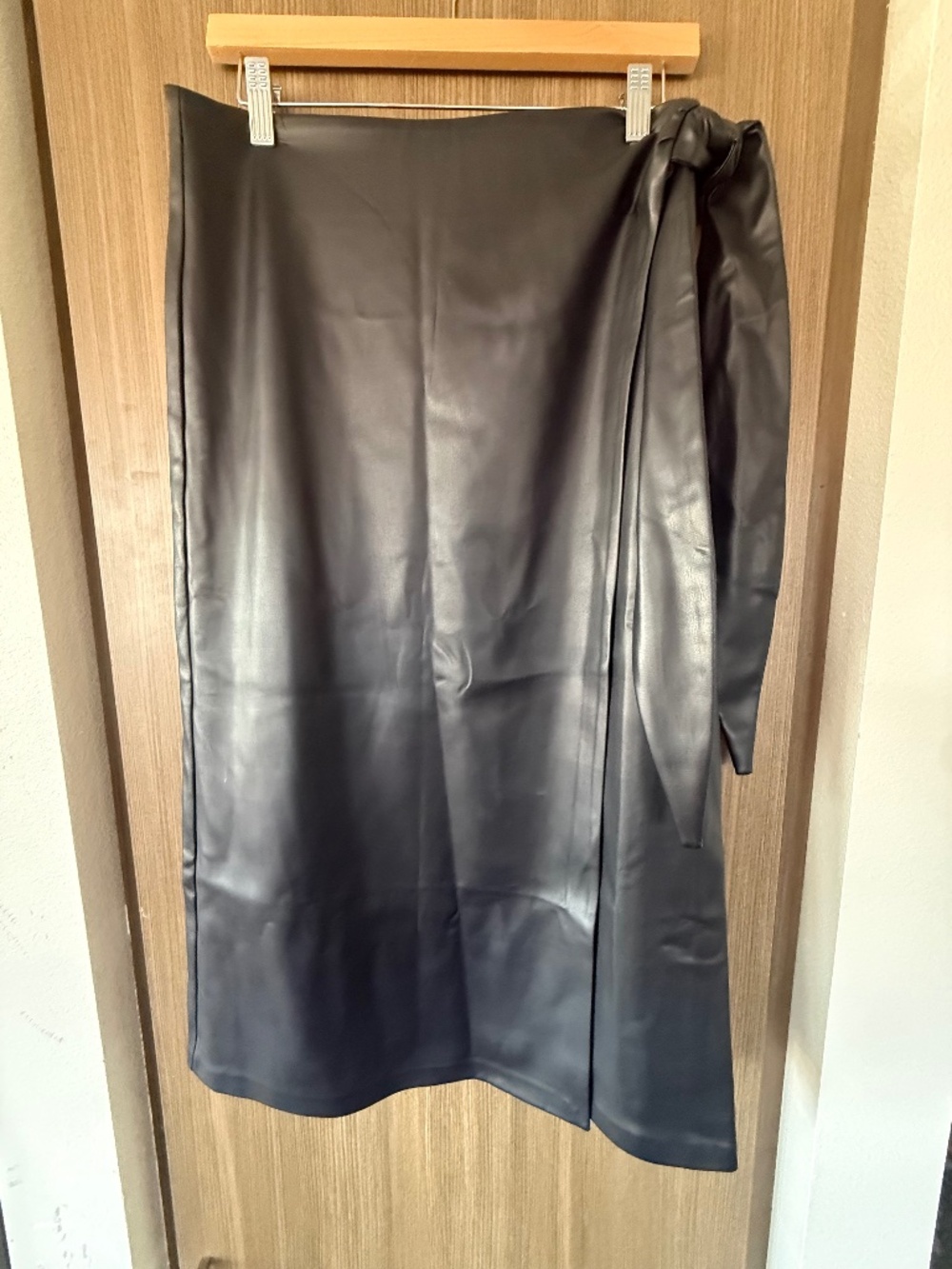 Never Fully Dressed Black Vegan Leather Wrap Skirt